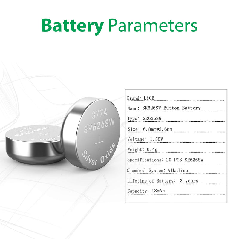 LiCB 20 Pack SR626SW 377 626 Watch Battery 1.5V Button Cell Batteries - LeoForward Australia