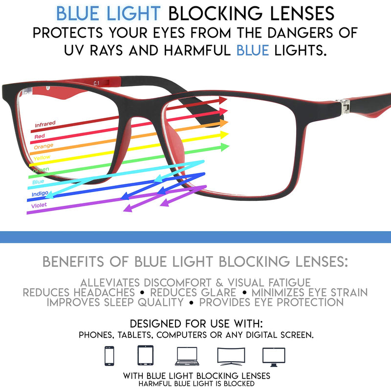 Kids Computer Glasses Blue Light Blocking Electronic Devices Protects Against Eyestrain For Boys Girls-Case Included Black/Red - LeoForward Australia