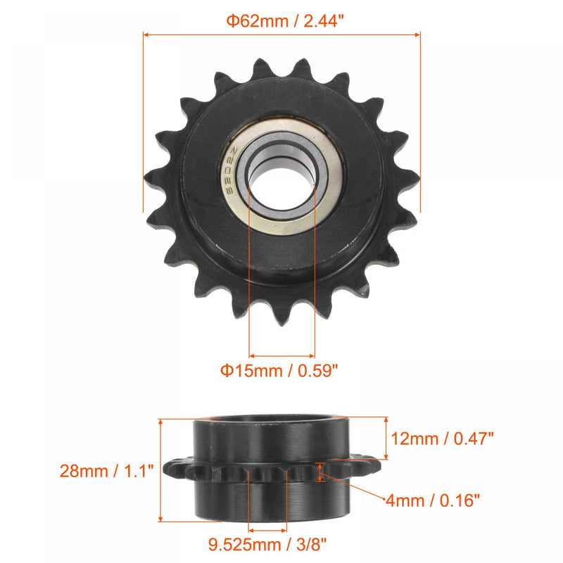  [AUSTRALIA] - uxcell #35 Chain Idler Sprocket, 15mm Bore 3/8" Pitch 19 Tooth Tensioner, Black Oxide Finished C45 Carbon Steel with Insert Double Bearing for ISO 06C Chains