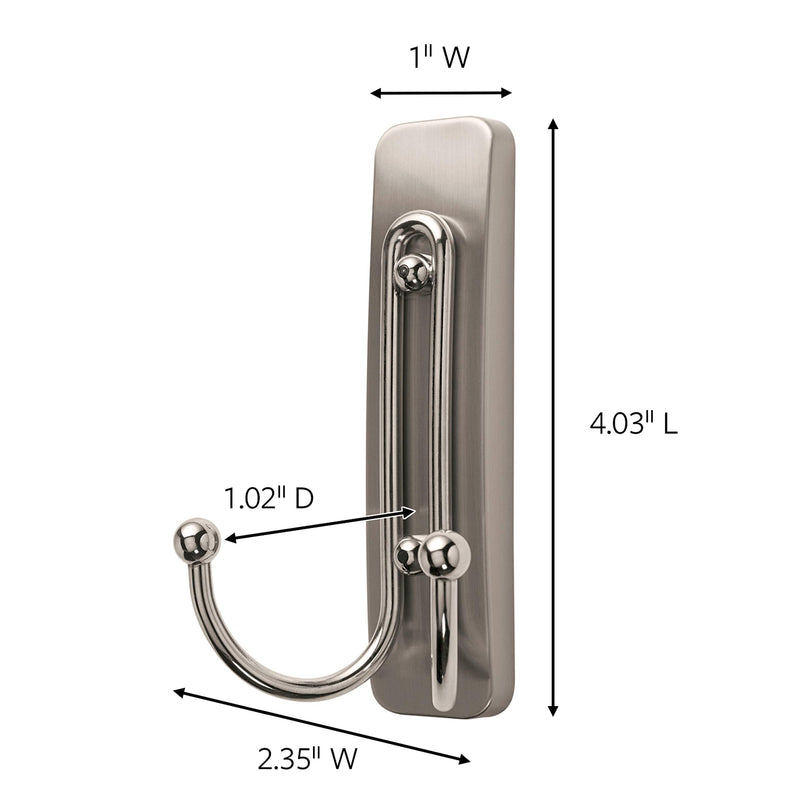 Command Large Double Bath Hook, Satin Nickel, 1-Hook, 1-Water-Resistant Strip, Organize Damage-Free Bath - Satin Nickel - LeoForward Australia