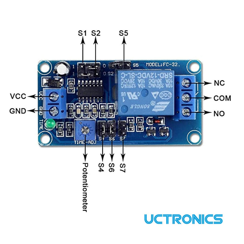  [AUSTRALIA] - UCTRONICS DC 12V Time Delay Relay Module with Plastic Enclosure, On Delay and Off Delay for Automobile, Raspberry Pi, Industrial Control, and Other Electronic Projects