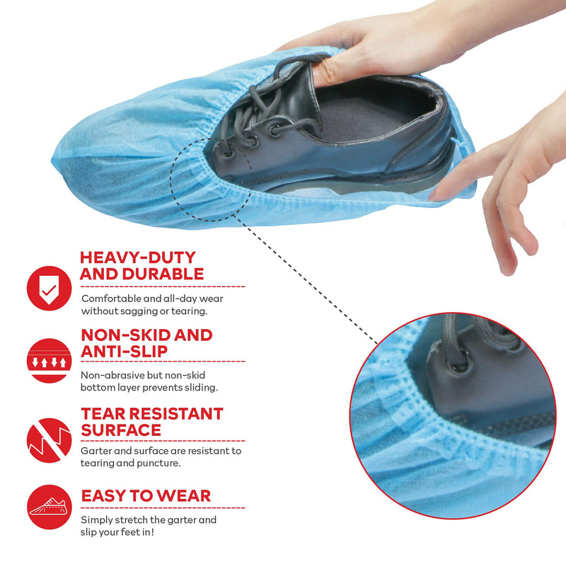  [AUSTRALIA] - XFasten Non-Woven Disposable Shoe Covers 100 Pack (50 Pairs) Eco-Friendly Non-slip Boots Cover | Shoe Protector Covering | One Size Fits Most Booties for Guests, Laboratory PPE and Painters Shoe Cover