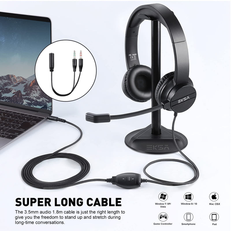  [AUSTRALIA] - Headsets with Microphone for Laptop, 3.5mm Wired Computer Headset Super-Lightweight Noise Cancelling Headphones with in-line Control Volume & Mute, PC Headset Perfect for Classroom, Home or Office