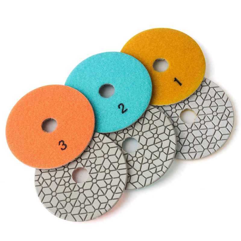  [AUSTRALIA] - Supper flexible Wet Polishing Pads 4 Inch Diamond Polishing Pads Three 3 Step Polishing Pads For Granite Marble Engineered Stone and other natural stone DE