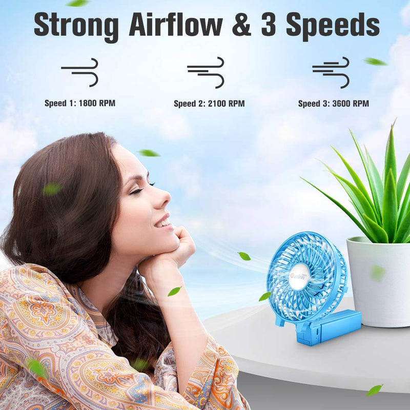  [AUSTRALIA] - VersionTECH. Mini Handheld Fan, USB Desk Fan, Small Personal Portable Table Fan with USB Rechargeable Battery Operated Cooling Folding Electric Fan for Travel Office Room Household Blue