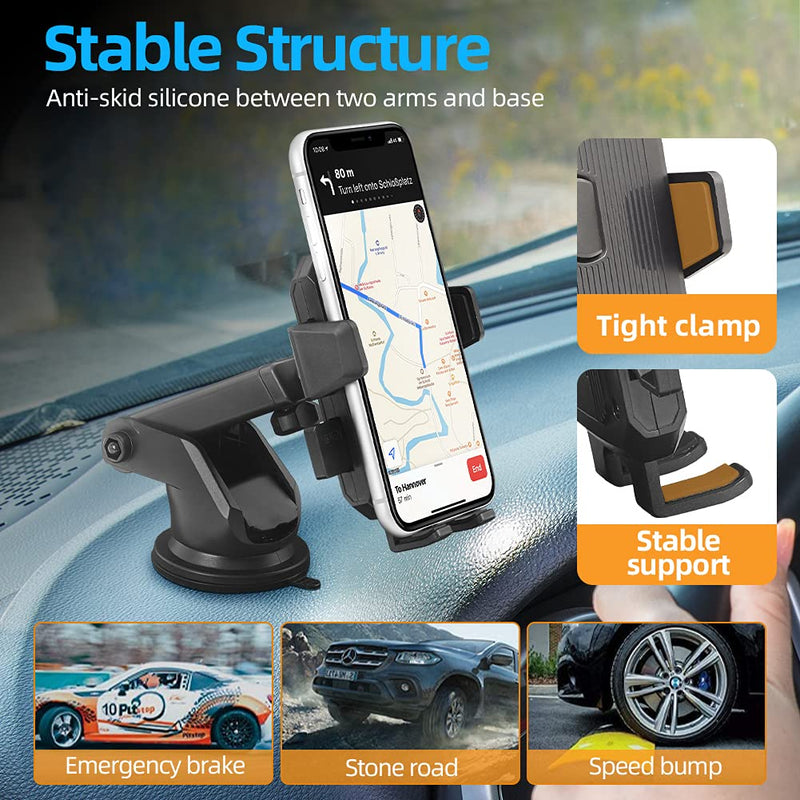  [AUSTRALIA] - SALEX Universal Windshield Phone Mount. Telescopic Suction Cup Cell Phone Mount for Car Dashboard, Air Vent, Desk. Black Rotating Smartphone Bracket. Adjustable Car Cradle for Mobile Phone & GPS.