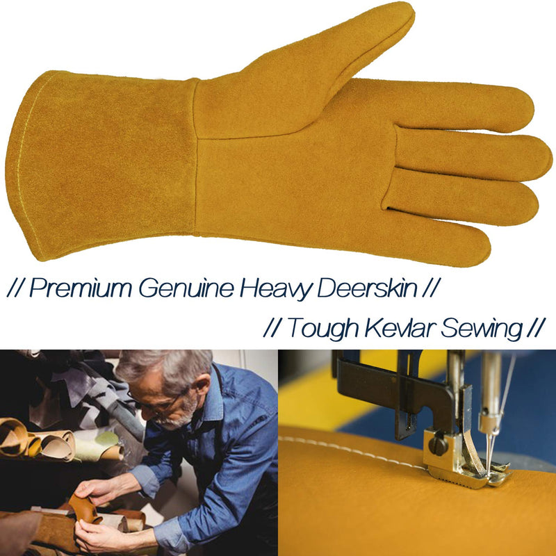  [AUSTRALIA] - SKYDEER Premium Genuine Deerskin Leather Suede Hi-Performance Welding Gloves (SD0039W/L)