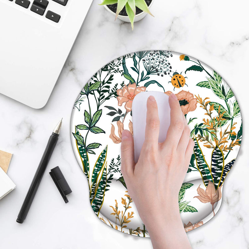  [AUSTRALIA] - EkuaBot Floral Flower Mouse Pad with Wrist Support for Computers & Laptop, Made of Elastic Gel, Soft and Breathable, Ergonomic Design Wrist Rest, Non-Slip PU Rubber Base, Easy Typing