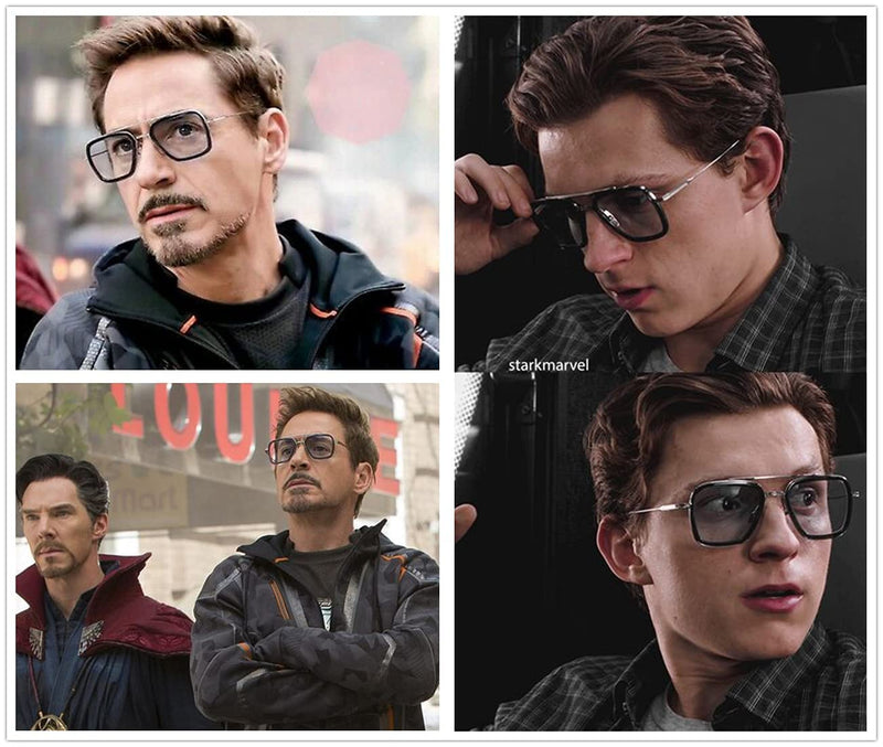  [AUSTRALIA] - Tony Stark Style Blue Light Blocking Glasses for Men Women, Iron Man and Spider-Man Computer Gaming Glasses Transparent/Gold 55 Millimeters