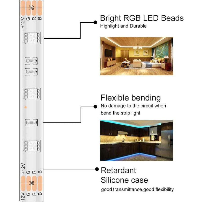 Minger RGB LED Strip Lights, 16.4ft Waterproof Color Changing Light Strips with Remote Controller, 5050 LED and DIY Mode, Dimmable Full Light Strips for Bedroom, Room, Kitchen, Decoration 16.4 FT - LeoForward Australia
