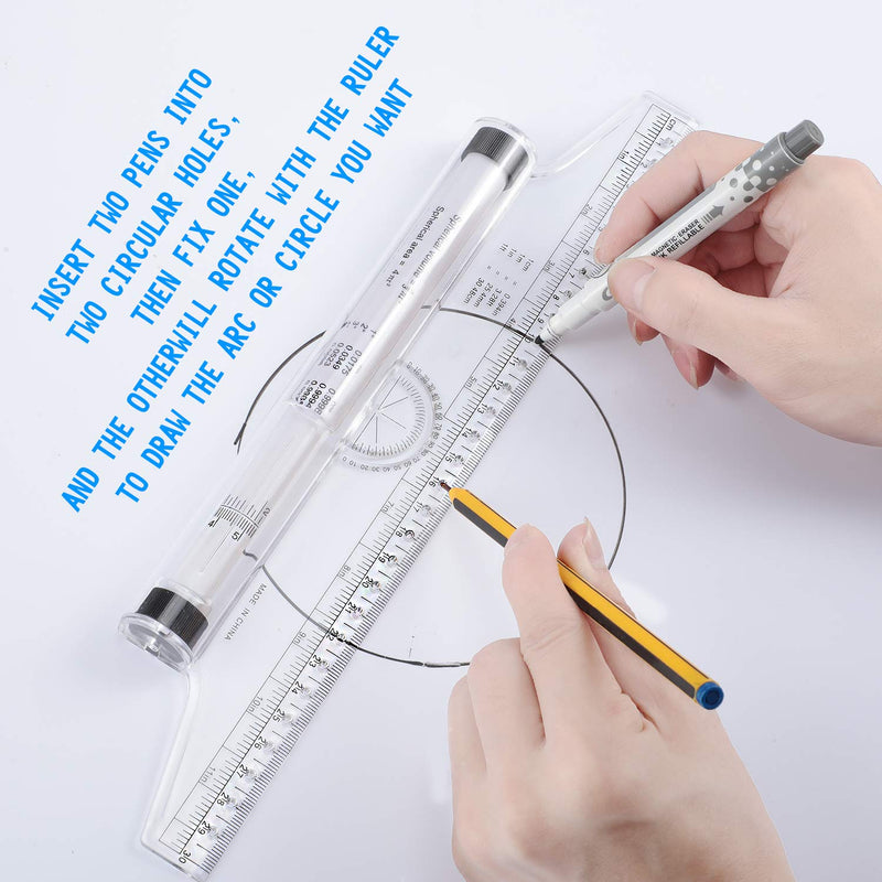  [AUSTRALIA] - 2 Pieces Plastic Measuring Rolling Ruler, Drawing Roller Ruler, Parallel Ruler, Multifunctional Drawing Design Ruler for Measuring, Drafting, Student, School and Office (12 Inch) 12 Inch Inches