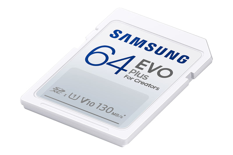  [AUSTRALIA] - SAMSUNG EVO Plus Full Size 64 GB SDXC Card 130MB/s Full HD & 4K UHD, UHS-I, U1, V10 (MB-SC64K/AM) 64GB New Generation - up to 130 MB/s