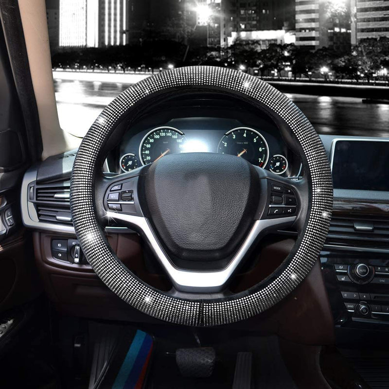 Valleycomfy Steering Wheel Cover for Women Bling Bling Crystal Diamond Sparkling Car SUV Wheel Protector Universal Fit 15 Inch (Black with White Diamond,Standard Size(14" 1/2-15" 1/4)) Black with White Diamond Standard Size(14"1/2-15"1/4) - LeoForward Australia