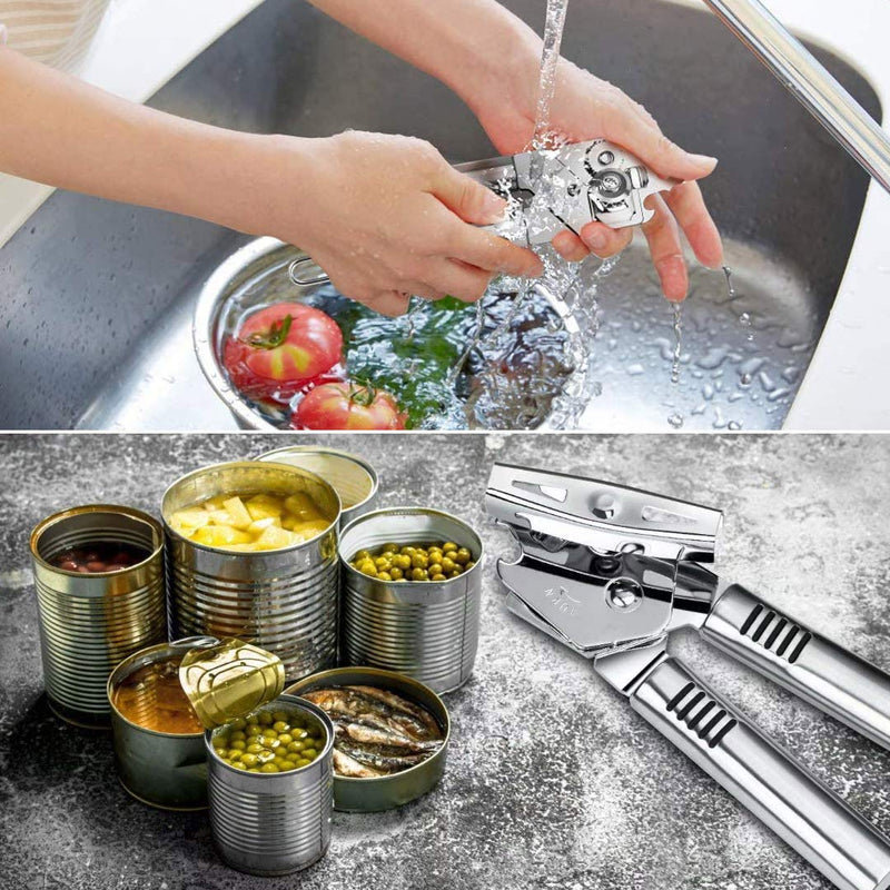  [AUSTRALIA] - Can Opener, Kitchen Stainless Steel Manual Heavy Duty Cans Openers Smooth Edge Durable Food Safe Cut 3-in-1 Tool Tin Beer Jar Bottle for Seniors with Arthritis Hands Friendly Jars Tools 2 Spare Blades 3-in-1 Stainless Steel Can Opener + 2 Spare Blades