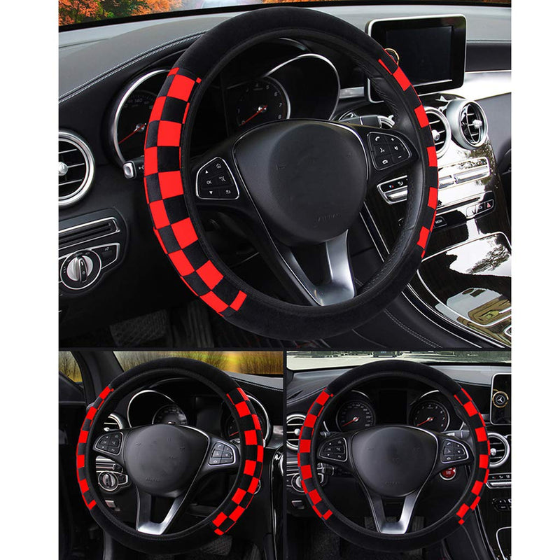  [AUSTRALIA] - ZaCoo Sports Style Soft Plush Car Steering Wheel Covers Universal No Fixed Inner Winter Keep Warm Steering Wheel Cover Fit for Truck, SUV, Cars 14-15 inch (Black&Red) Black&Red