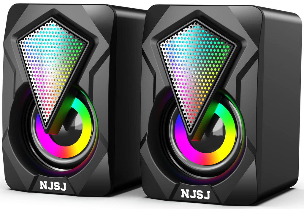  [AUSTRALIA] - NJSJ Computer Speakers,2.0 USB Powered Gaming Speakers with RGB LED Light 3.5mm Aux Input Stereo Mini Multimedia Speaker for PC, Desktop, Laptop, Cellphone, Monitor 2.0 Speaker (black)