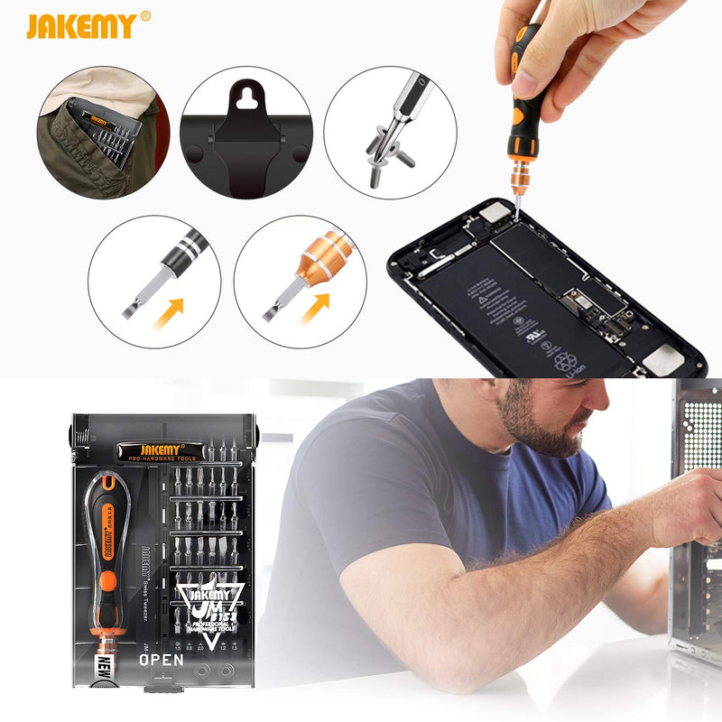  [AUSTRALIA] - Jakemy 39 in 1 Screwdriver Set Precision Repair Tool Kit with 36 Magnetic Driver Bits Screwdriver Kit for iphone 11/X/8/7 Plus Cell Phone Macbook Laptop PC Black 8153-JM