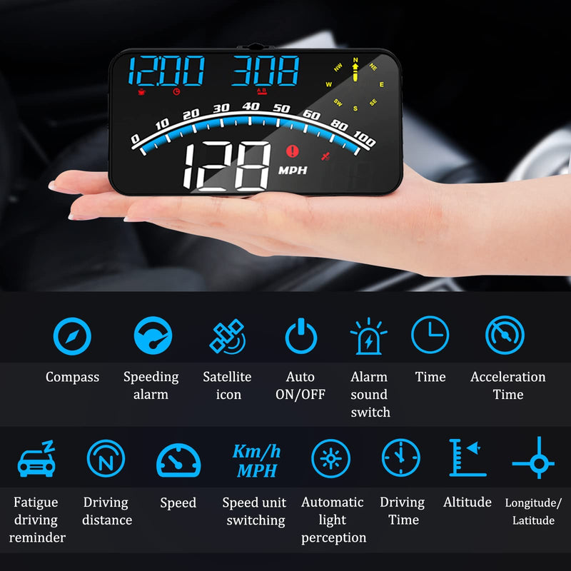  [AUSTRALIA] - Number-one Digital GPS Speedometer Universal Heads Up Display for Car HUD with KMH & MPH, OverSpeed Alarm, Fatigue Driving Warning, Navigation Compass, 5.5" LCD Screen, USB Plug & Play,for All Vehicle