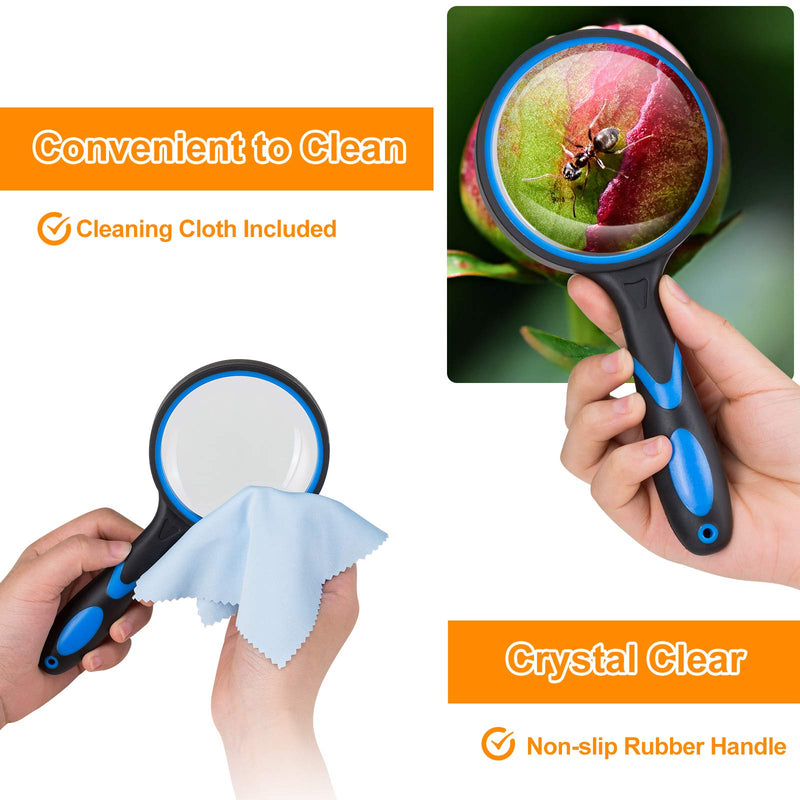  [AUSTRALIA] - 2PCS Upgrade Large Magnifying Glasses, 4X Handheld Reading Magnifier Magnafying. Glass for Kids/Seniors, 3 Inch Shatterproof Lupa Magnify Glass Lens, Rubber Handle of Perforating Design - Observation