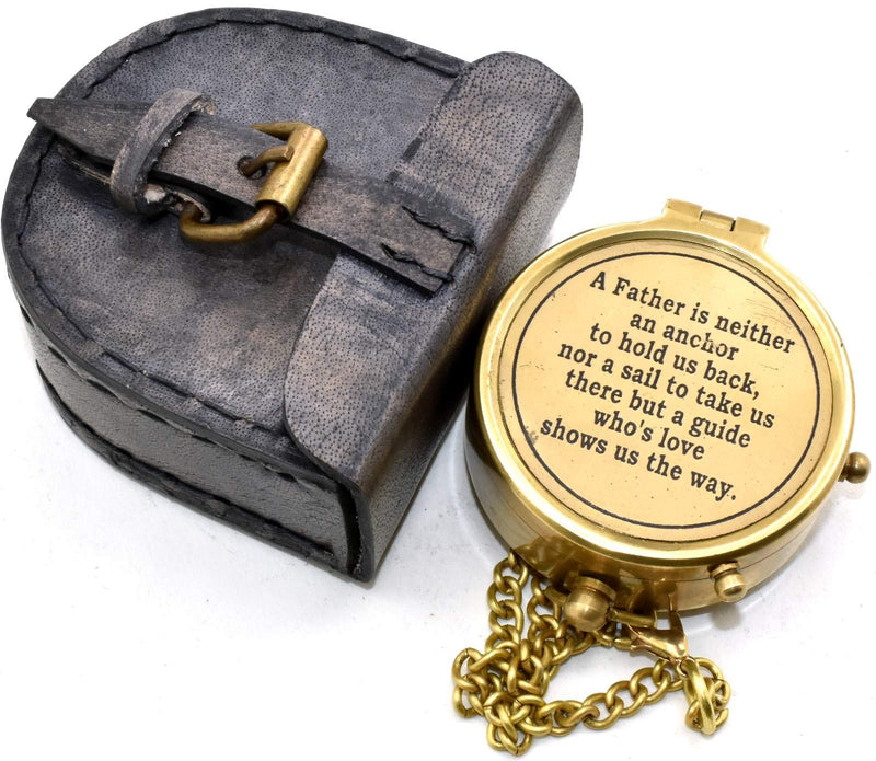  [AUSTRALIA] - Well GSM A Father is Neither an Anchor Engraved Brass Compass with Leather Case, Father’s Birthday Gift, Gift for Dad