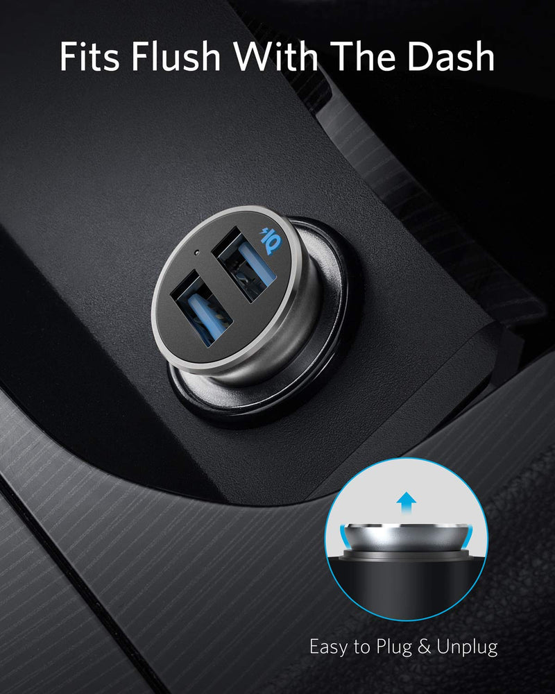 Car Charger, Anker Mini 24W 4.8A Metal Dual USB Car Charger, PowerDrive 2 Alloy Flush Fit Car Adapter with Blue LED, for iPhone 11/XR/Xs/Max/X/8/7/Plus, iPad Pro/Air 2/Mini, Galaxy, LG, HTC and More Silver - LeoForward Australia