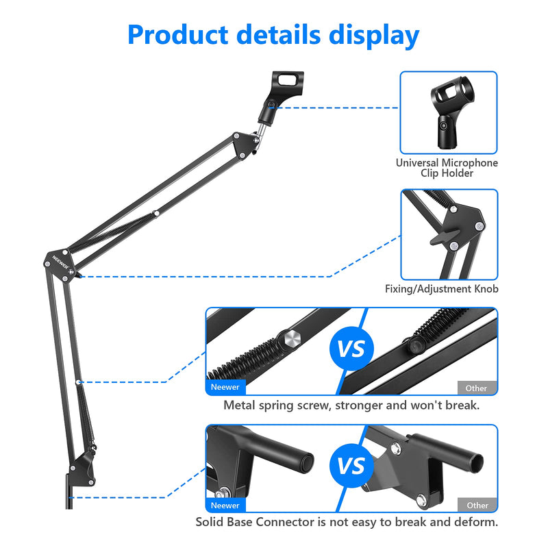  [AUSTRALIA] - Neewer Microphone Arm, Mic Arm Microphone Stand Boom Suspension Scissor Stand with 3/8" to 5/8" Screw Adapter and Cable Ties Compatible with Blue Yeti, Snowball, Yeti X and Other Mics, Max Load 1.5KG