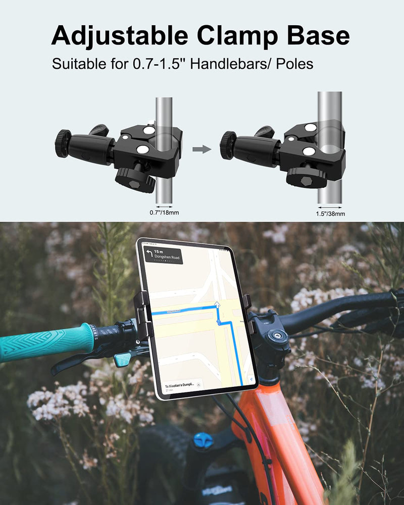  [AUSTRALIA] - Bike Tablet Mount, Aozcu Motorcycle Bicycle Tablet Holder, Metal Clamp Anti Shake Handlebar Mount with 1/4'' Screw Tip for iPad Pro 11/ Air/ Mini, Galaxy Tabs, and Fits More Phone & Camera