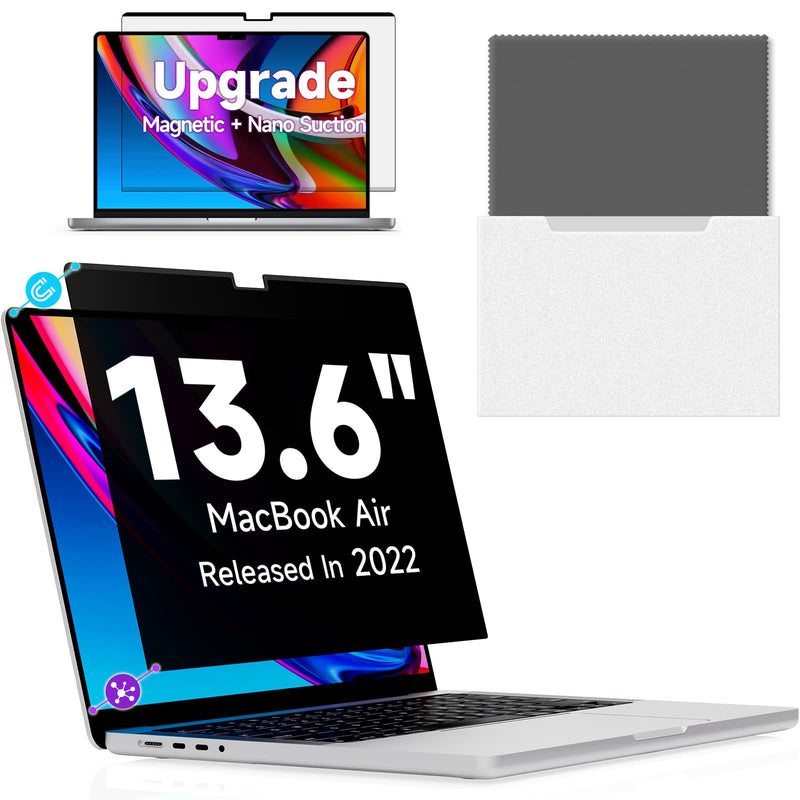 [AUSTRALIA] - Upgrade Magnetic Privacy Screen MacBook Air 13.6 Inch (2022, M2 Chip), Bottom Nano Suction Not Float, Removable Anti Blue Light Glare Filter Black Security Private Protector for Mac 13" Model A2681 MacBook Air 13 Inch(2022,M2)