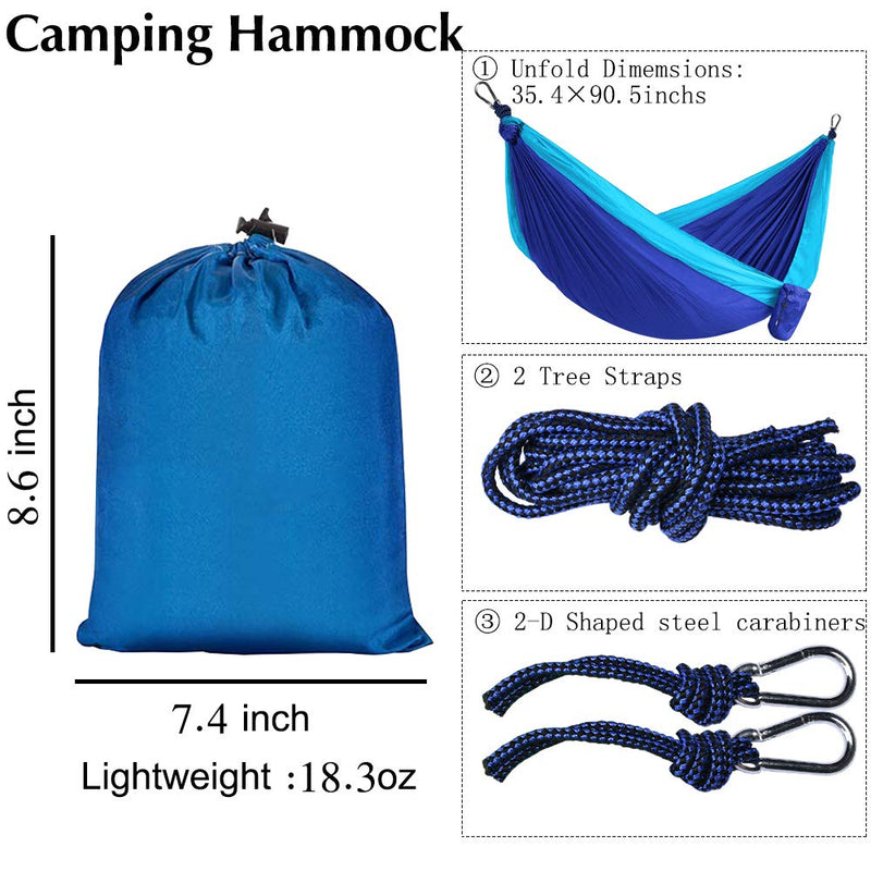  [AUSTRALIA] - Hammock Camping Single & Double with Mosquito/Bug Net and Tree Straps & Carabiners | Easy Assembly |lightweight Portable Parachute Nylon Hammock for Camping, Backpacking,Travel Blue/Sky Blue