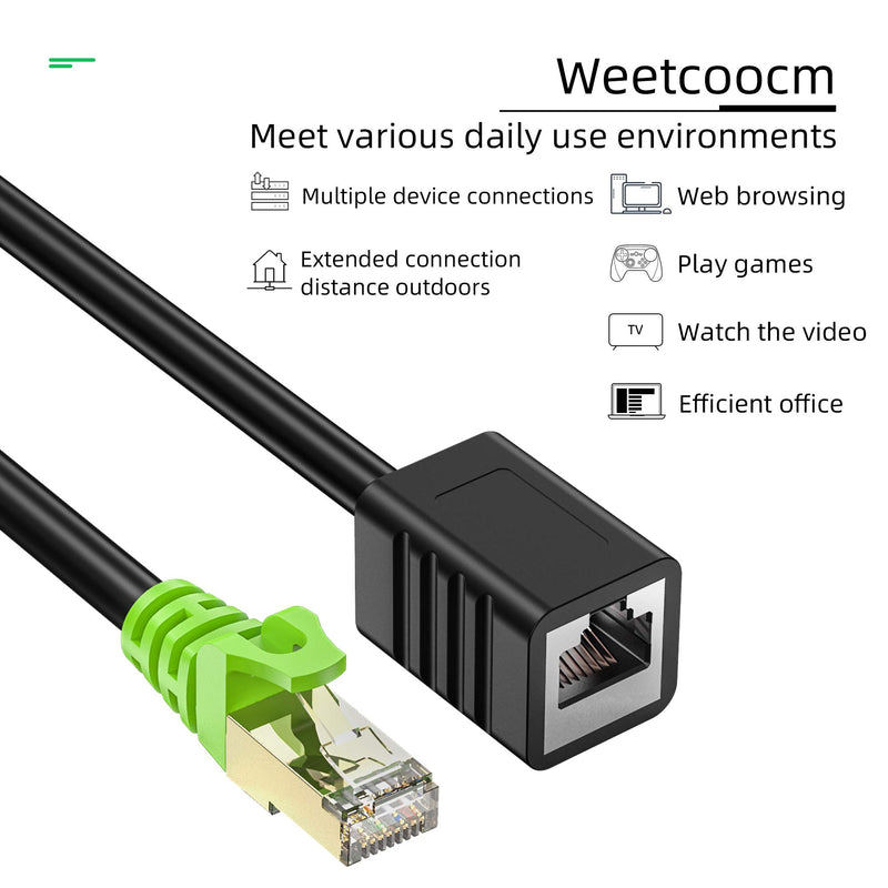 Ethernet Extension Cable 1.5ft,Weetcoocm Network Cat6a Extension Patch Cable RJ45 Cords Shielded Male to Female Connector (1.5FT) - LeoForward Australia