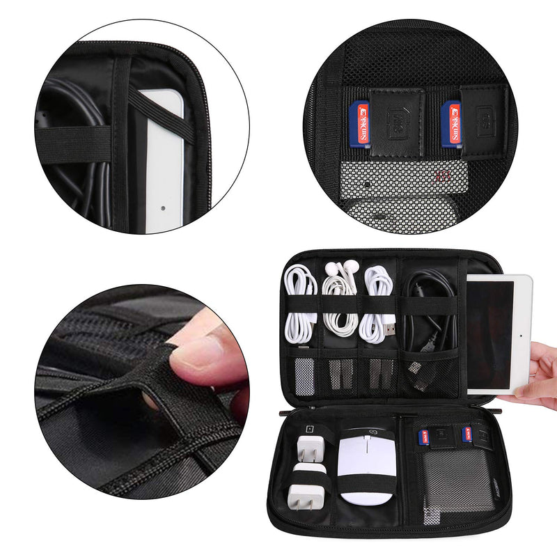  [AUSTRALIA] - BAGSMART Electronic Organizer Travel Cable Organizer Electronics Accessories Cases for 7.9拻 iPad Mini, Cables, Chargers, USB, SD Card Black