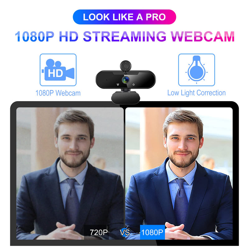  [AUSTRALIA] - 1080P 60FPS Webcam with Microphone, Laptop Computer Camera, Dual Mics, Plug and Play, Webcams Cover & Mini Tripod, 120° Wide Angle Streaming Web Camera for Video Conferencing, Zoom, Facetime, Skype