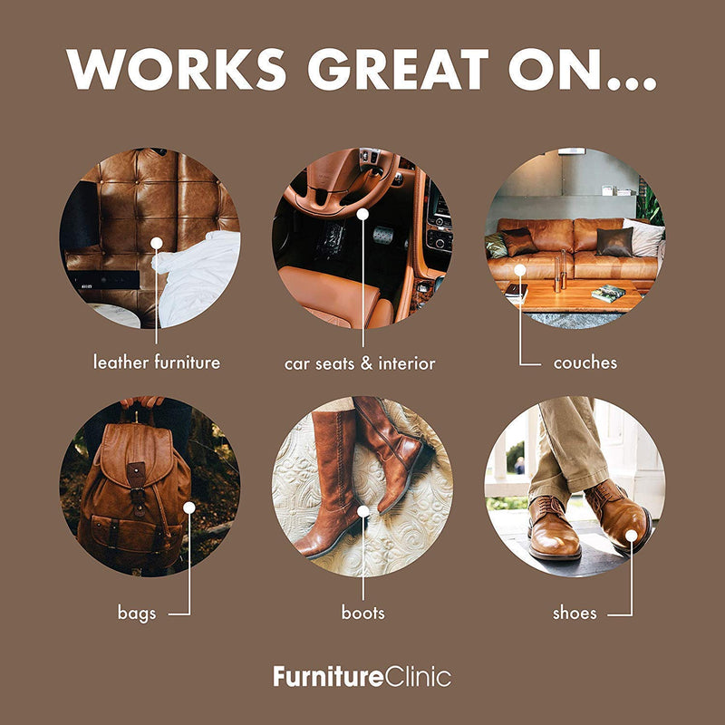  [AUSTRALIA] - Furniture Clinic Leather Easy Restoration Kit | Set Includes Leather Recoloring Balm & Leather Cleaner, Sponge & Cloth | Restore & Repair Your Sofas, Car Seats & Other Leather Furniture (Black)