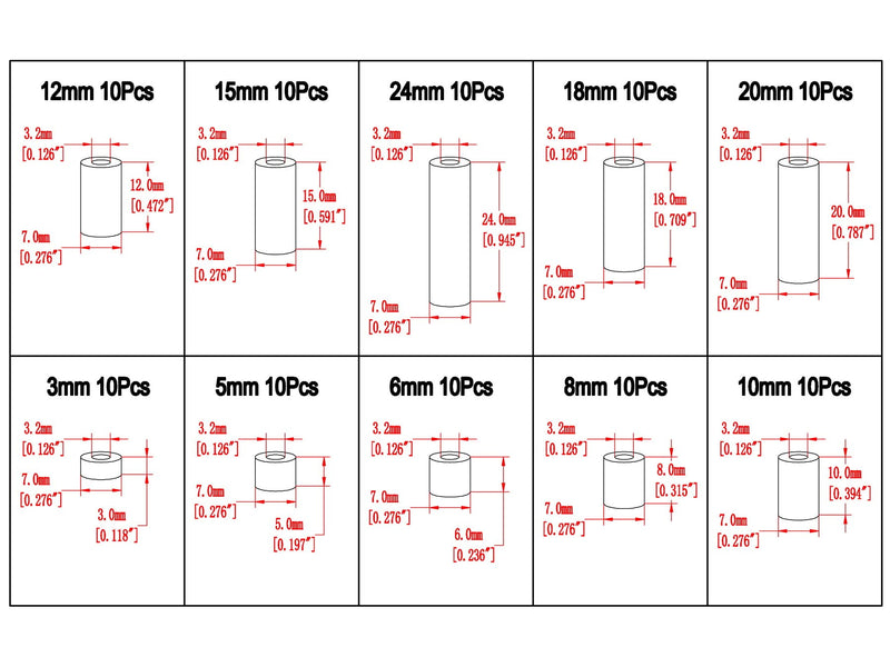  [AUSTRALIA] - Electronics-Salon Black Nylon Round Spacer Assortment Kit, for M3 Screws, Plastic.