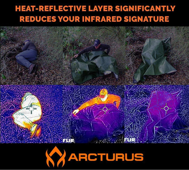  [AUSTRALIA] - Arcturus Heavy Duty Survival Blanket - Insulated Thermal Reflective Tarp - 60" x 82". All-Weather, Reusable Emergency Blanket for Car or Camping. Thermal Barrier Blocks Infrared Signature Olive Green
