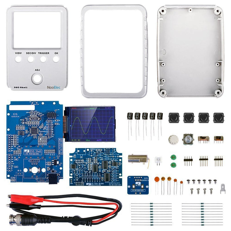 JYETech 'DSO Shell' Oscilloscope DIY Kit w/Enclosure & Clip Probe by Nooelec. Low Cost Digital Storage Oscilloscope with 2.4" TFT LCD. Model DSO150 (DSO 150); SKU 15001K - LeoForward Australia
