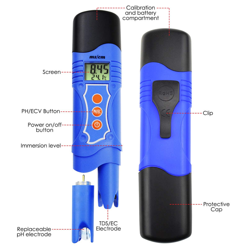 Digital pH and Conductivity EC Meter Water Quality Tester with Temperature Measure for Aquarium, Laboratory Test, Hydroponics Water Testing Tool - LeoForward Australia