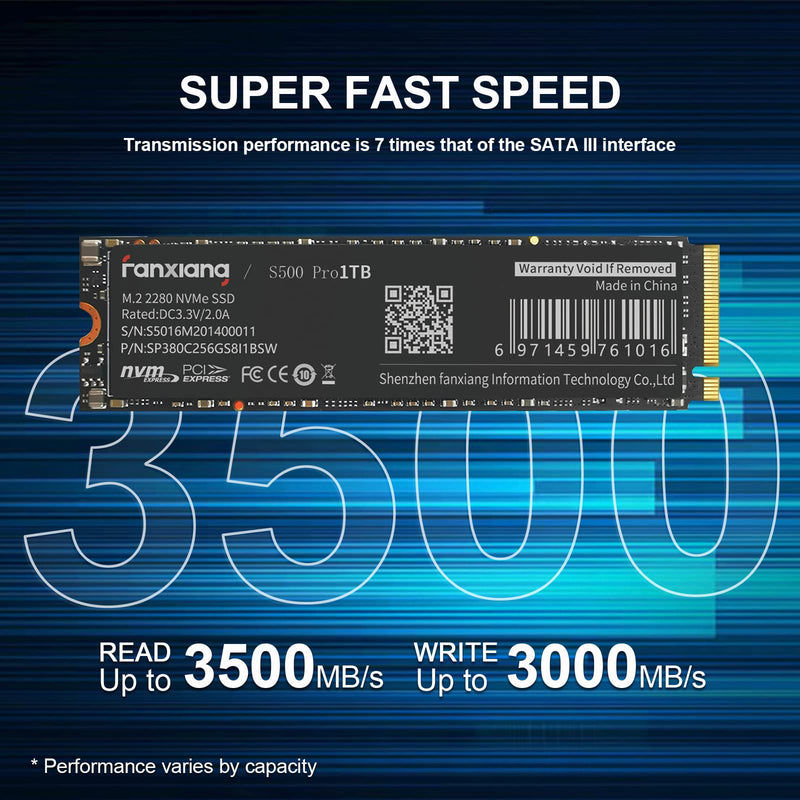  [AUSTRALIA] - Fanxiang S500 Pro 1TB NVMe SSD M.2 2280 PCIe Gen3x4 3500MB/s TLC 3D NAND 640TBW Internal Solid State Hard Drive