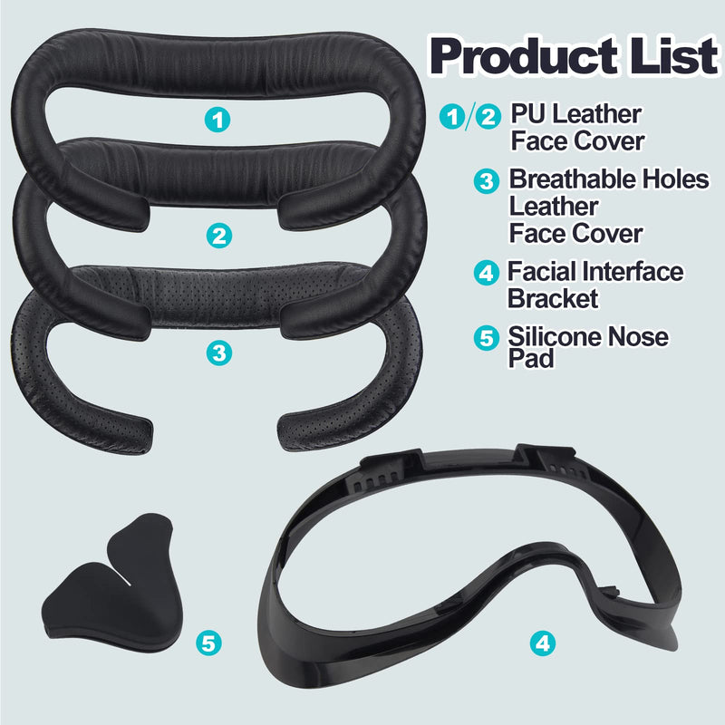  [AUSTRALIA] - Nefuo VR Face Pad for Oculus Quest 2, 3 PCS Sweatproof & Breathbale PU Leather Foam Replacements, Facial Interface with Anti-Light Nose Pad & Air-Circulation Design, VR Accessories for Quest 2