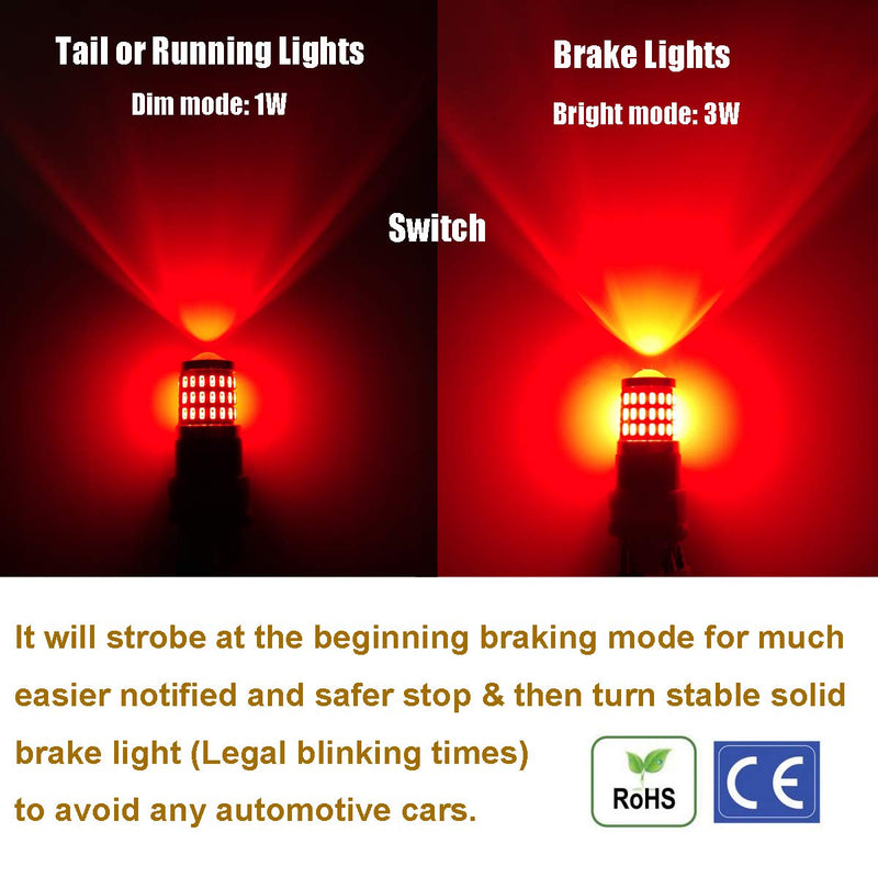 iBrightstar Newest 9-30V Flashing Strobe Blinking Brake Lights 1157 2057 2357 7528 BAY15D LED Bulbs with Projector replacement for Tail Brake Stop Lights, Brilliant Red - LeoForward Australia