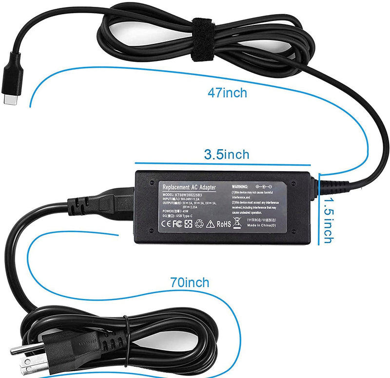  [AUSTRALIA] - 45W USB-C Type C Charger Adapter for Acer Chromebook Spin 11 15 R13 315 CP315 CP311 CP713 CB5-312T N17Q5 PA-1450-78, HP Chromebook X360 11A G6 G7 G8 EE, Lenovo Chromebook 100e 300e 500e C330 C340 S330