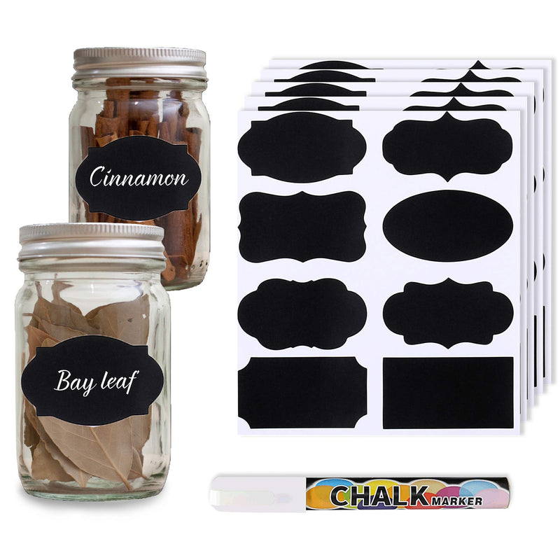 SYNRA Chalk Label, 8 Stylish Removable and Reusable Waterproof Stickers for Jars, Bottles and Food Containers, Creates an Organized Home and Kitchen, Includes Writing Pen, 12 Pages,96 Pcs per Pack - LeoForward Australia