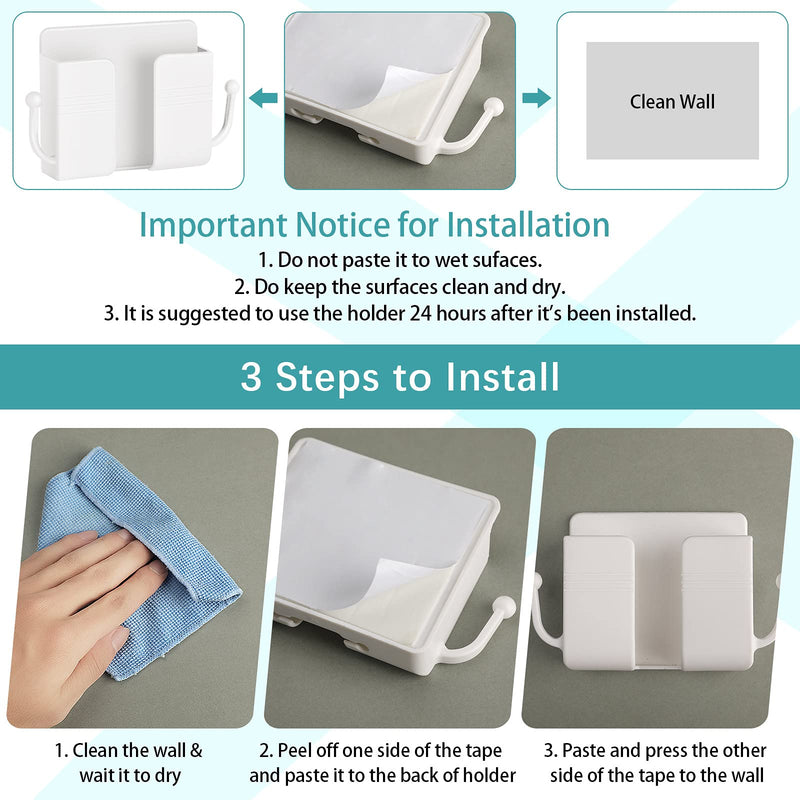  [AUSTRALIA] - 6 Pieces Wall Mount Phone Holder Self-Adhesive Wall Beside Organizer Storage Box Plastic Charging Phone Stand Remote Wall-Mounted Phone Brackets Holder for Bedroom (White) White