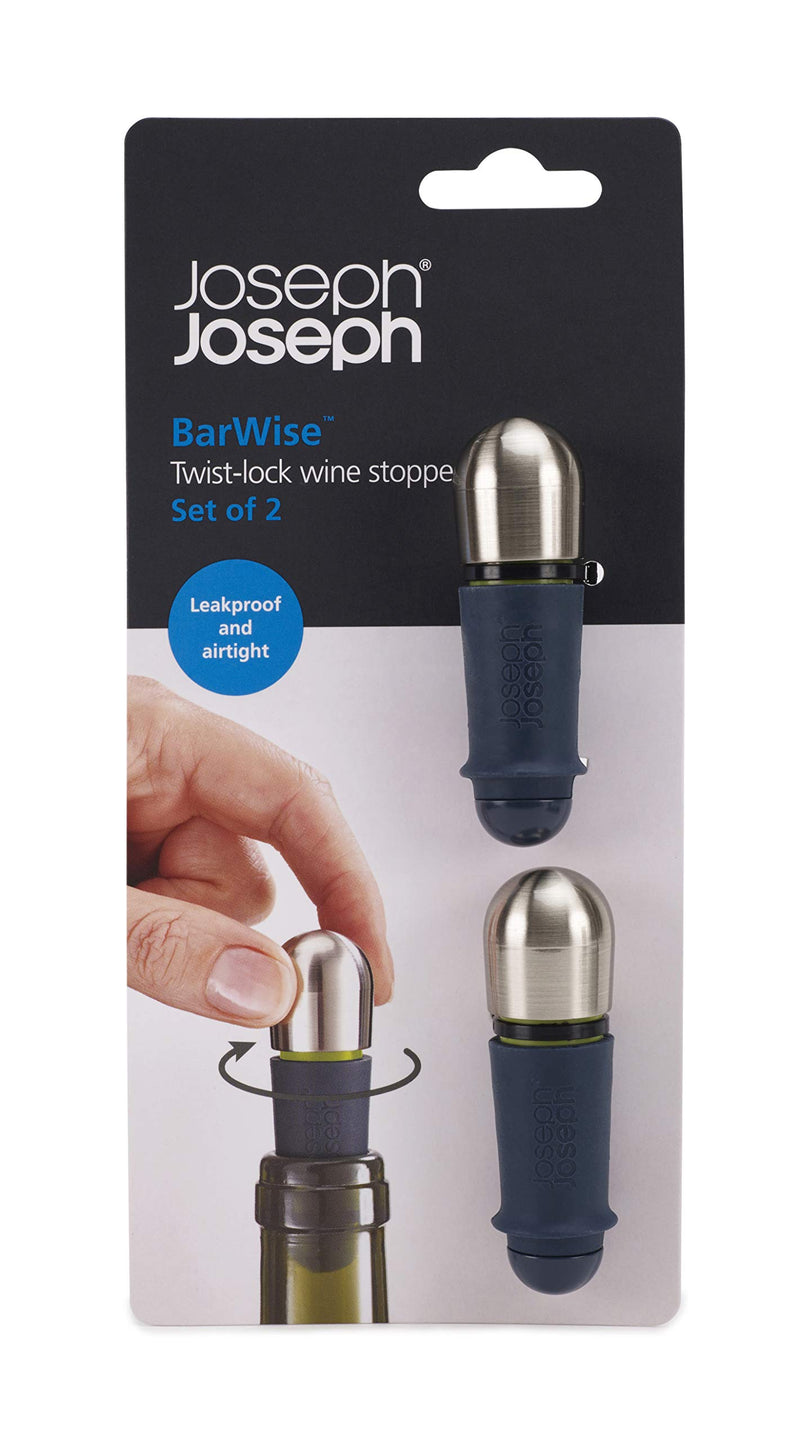Joseph Joseph BarWise Twist-Lock Wine Stoppers, 2-Piece, Blue - LeoForward Australia
