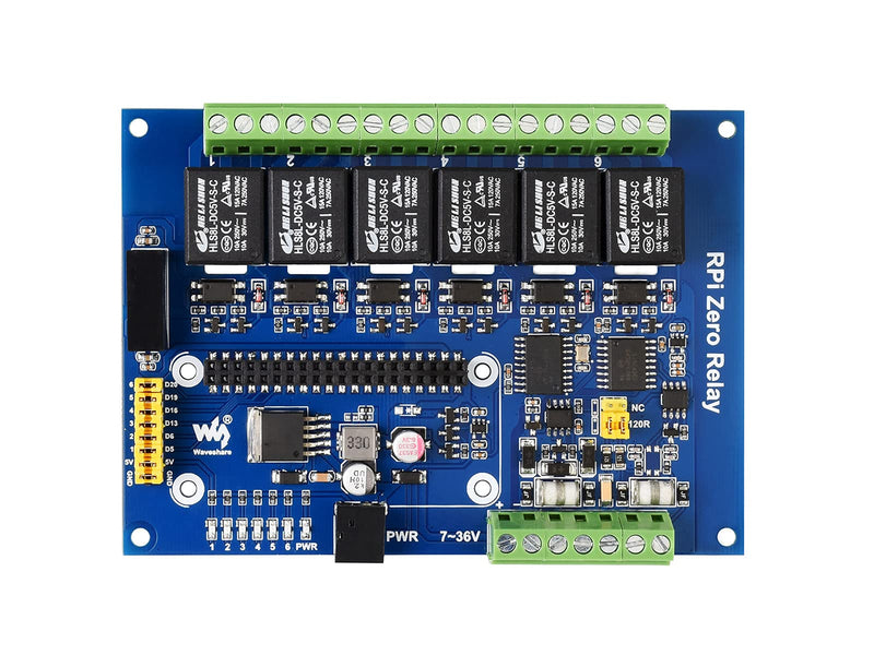  [AUSTRALIA] - Waveshare Industrial 6-Channel Relay Module for Raspberry Pi Zero WH RS485/CAN Bus Power Supply Isolation Photocoupler Isolation RPi Zero Relay
