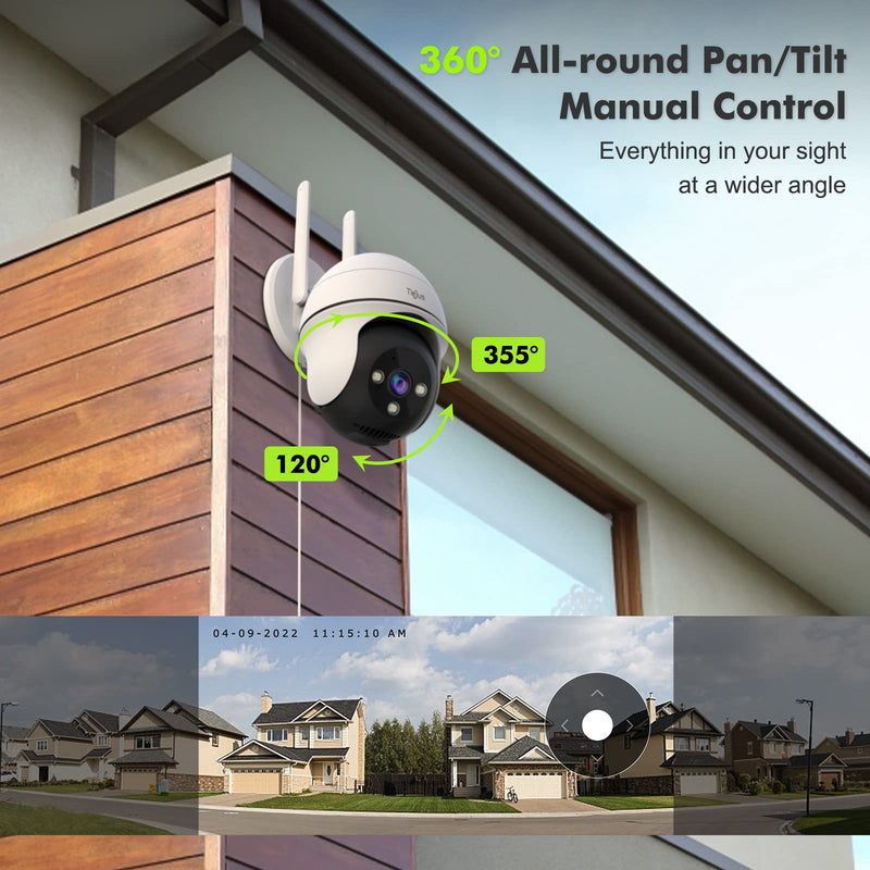  [AUSTRALIA] - 2K Security Camera Outdoor, TieJus by ZUMIMALL Outdoor Security Cameras with 360° PTZ, 2.4G WiFi Wired Home Video Surveillance/24/7/Color Night Vision/Spotlight/Siren/2 Way Talk/Compatible with Alexa