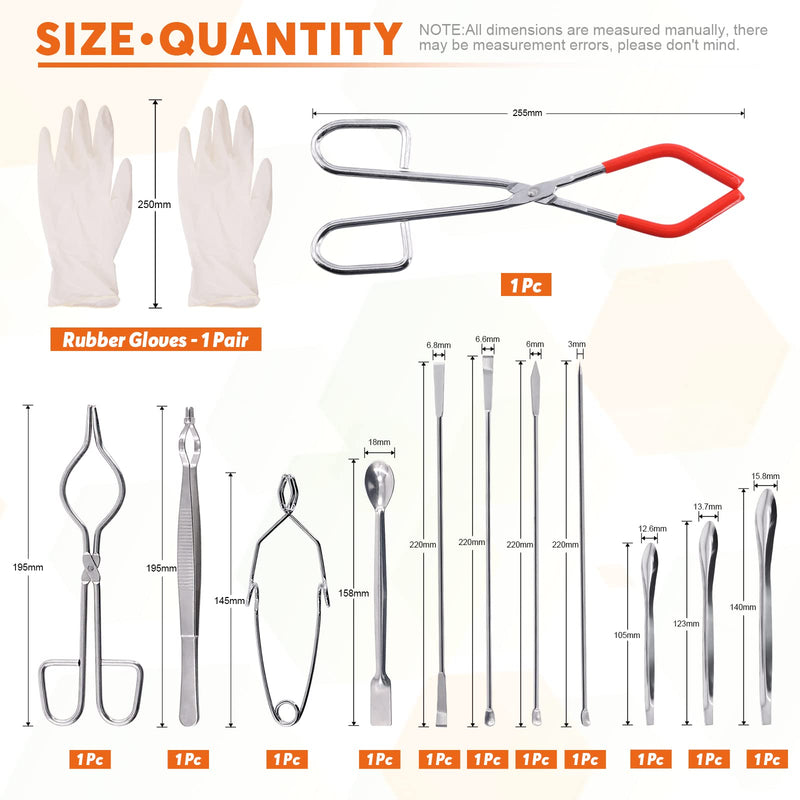  [AUSTRALIA] - Rustark 13Pcs Premium Scientific Labwares Essential Lab Tools Set Includes Beaker Tongs Crucible Tongs Lab Spatula Scoop Spoon Test Tube Tweezers Clamps