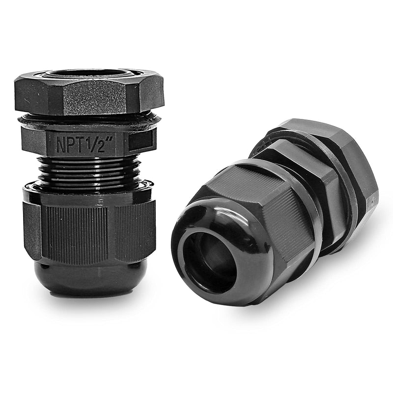  [AUSTRALIA] - Bonsicoky 20Pcs 1/2 NPT Nylon Cable Glands, Waterproof Adjustable Cord Grip Cable Connector Black Strain Relief Wire Protectors for 6-12mm Cable Diameter