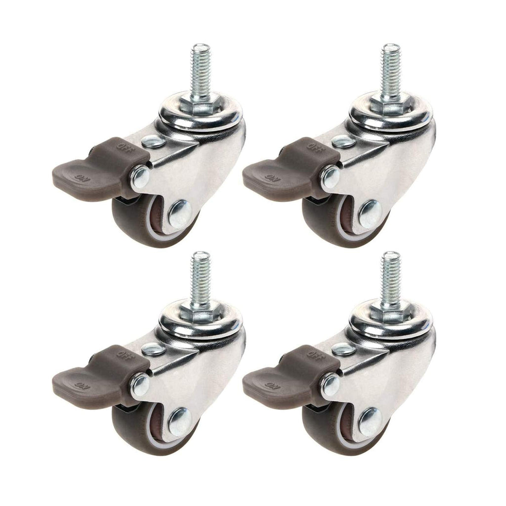  [AUSTRALIA] - Saim 1 Inch Caster Wheels,Shopping Cart Wheel Trolley Swivel Soft Rubber TPE M6x 15mm Threaded Stem Caster Wheel (4 with Brakes), 44lb/20kg Load Capacity, Set of 4