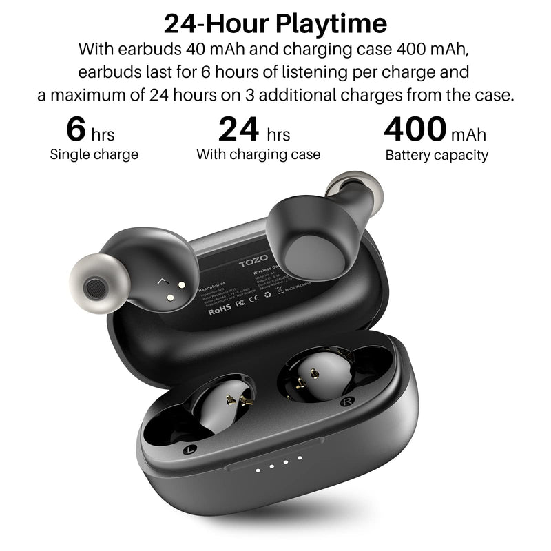  [AUSTRALIA] - TOZO A1 Mini Wireless Earbuds Bluetooth 5.0 in Ear Light-Weight Headphones Built-in Microphone, Immersive Premium Sound Long Distance Connection Headset with Charging Case, Black